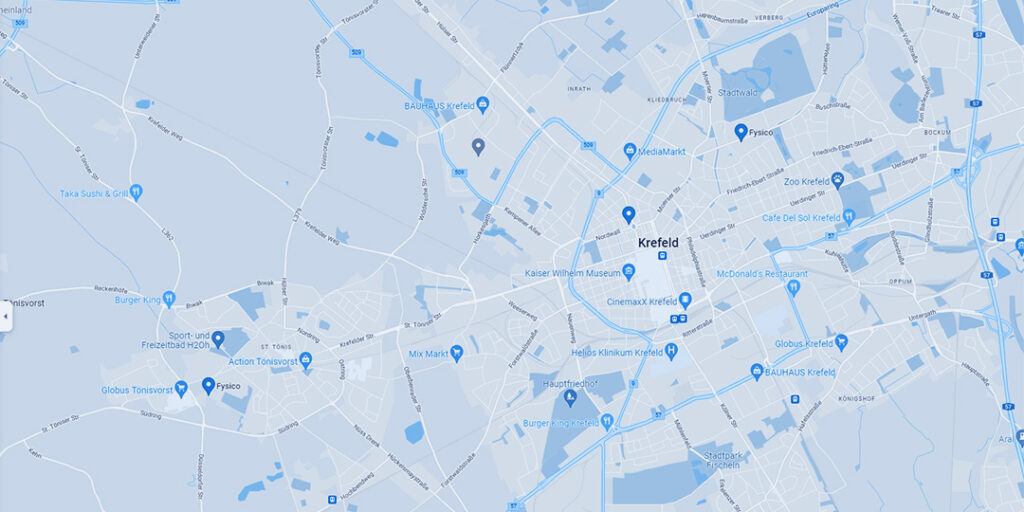 fysico Karte Standort Wilhelmshofallee Krefeld